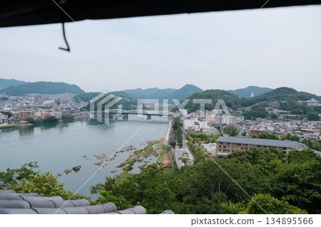 Scenic River Valley with Japanese Town 134895566
