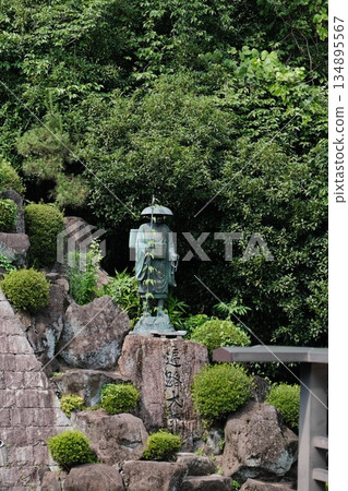 Ancient Stone Buddha Amid Lush Greenery 134895567