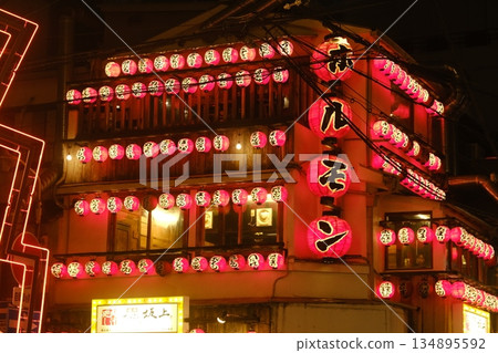 Tokyo Night Lanterns Traditional Japanese Building 134895592