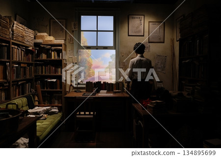 Vintage Study With Distant Landscape View Vintage Study With Distant Landscape View 134895699