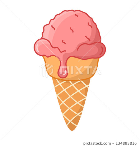 Serving of soft, creamy ice cream in waffle cone Serving of soft, creamy ice cream in waffle cone 134895816