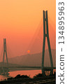 Sunset over the Tatara Bridge on the Shimanami Kaido 134895963