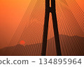 The Shimanami Kaido Tatara Bridge glowing in the sunset 134895964