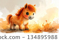 A cute horse illustration in a gentle hand-drawn style 134895988