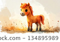 A cute horse illustration in a gentle hand-drawn style 134895989