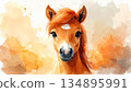 A cute horse illustration in a gentle hand-drawn style 134895991