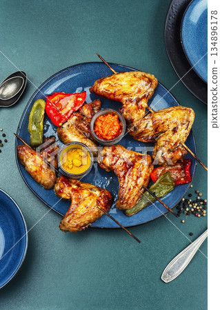 BBQ Chicken Wings on Skewers BBQ Chicken Wings on Skewers 134896178