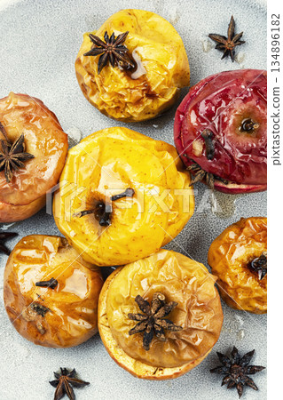 Homemade baked apples, healthy dessert. Homemade baked apples, healthy dessert. 134896182