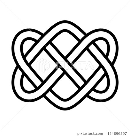 Celtic love knot with interlaced hearts. A single line is forming two hearts, seamless interlaced in a loop with no beginning and no end. A symbol of faith, eternity, unity, and eternal love. Vector Celtic love knot with interlaced hearts. A single line is forming two hearts, seamless interlaced in a loop with no beginning and no end. A symbol of faith, eternity, unity, and eternal love. Vector 134896297