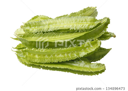pile of winged beans, also known as cigarillas, manila or four-angled or goa beans, asparagus pea, tropical legume vegetable isolated on a white background 134896473