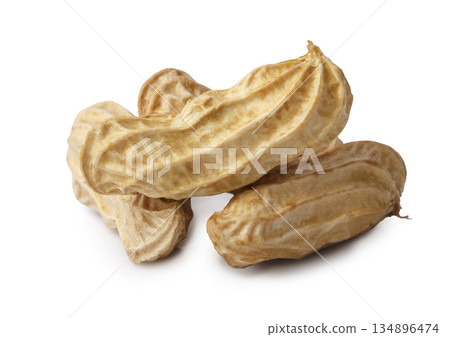 A pile of boiled peanuts in their shells isolated on a white background A pile of boiled peanuts in their shells isolated on a white background 134896474