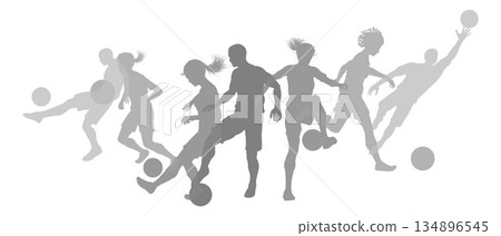 Soccer Football Players Silhouettes 134896545