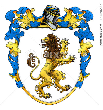 Coat of Arms Crest Lion Heraldic Medieval Shield Coat of Arms Crest Lion Heraldic Medieval Shield 134896564