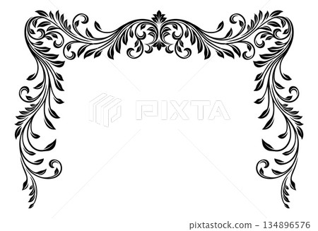Filigree Heraldic Crest Motif Floral Pattern Frame 134896576