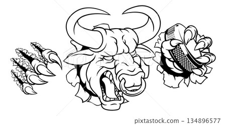 Bull Minotaur Longhorn Cow Ice Hockey Mascot 134896577