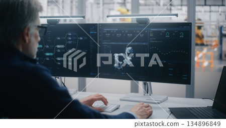 Innovative Workplace, Engineer Using Advanced Software For Robotics 134896849