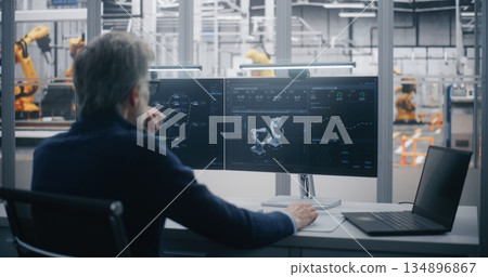 Experienced Manager Performs Remote Maintenance and Diagnosis of Industrial Equipment Experienced Manager Performs Remote Maintenance and Diagnosis of Industrial Equipment 134896867