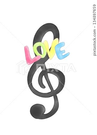 Treble clef with the word LOVE Treble clef with the word LOVE 134897659