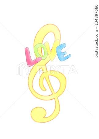 Treble clef with the word LOVE Treble clef with the word LOVE 134897660