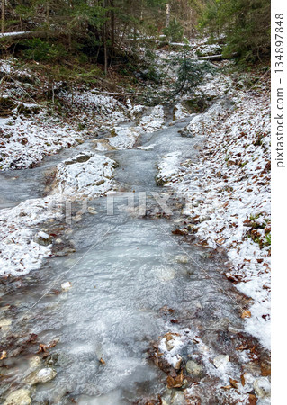 A frosty winter hike to Tomasovsky view, a stunning rock formation offering breathtaking vistas in Slovensky Raj National Park, Slovakia A frosty winter hike to Tomasovsky view, a stunning rock formation offering breathtaking vistas in Slovensky Raj National Park, Slovakia 134897848
