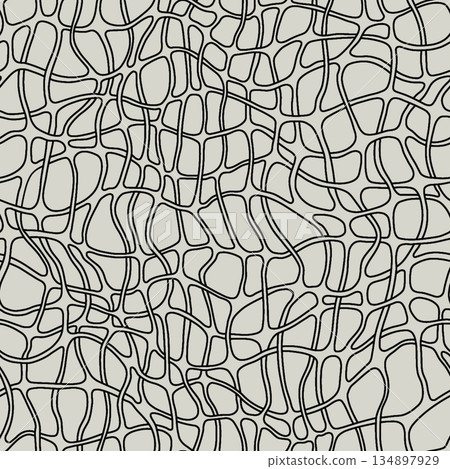 Minimal abstract pattern with black curved lines forming cell like shapes on light gray background. Clean, organic texture suitable for scientific themes, modern design, digital art, textile surfaces Minimal abstract pattern with black curved lines forming cell like shapes on light gray background. Clean, organic texture suitable for scientific themes, modern design, digital art, textile surfaces 134897929