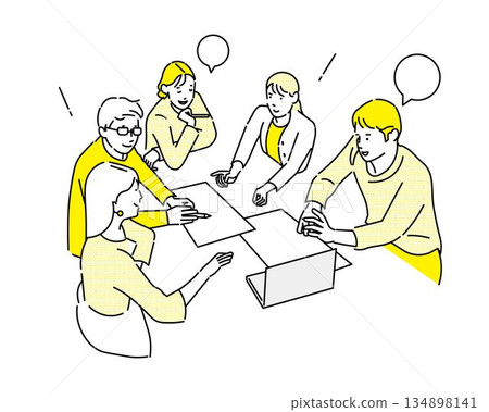 團隊會議 - 男女學生討論 - 腦力激盪 - 人物向量圖素材 134898141