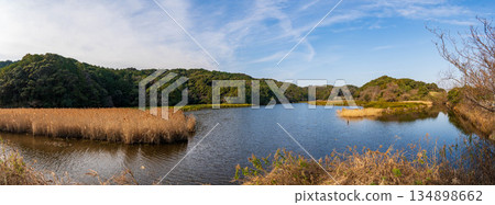 Tsurugaike Pond, Iwata City, Shizuoka Prefecture, December, Winter landscape panorama Tsurugaike Pond, Iwata City, Shizuoka Prefecture, December, Winter landscape panorama 134898662
