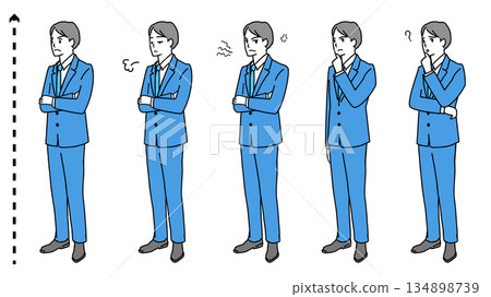 Full-body illustration set of various facial expressions of a young man Full-body illustration set of various facial expressions of a young man 134898739