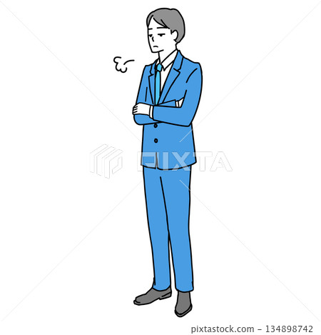 圖解:一位身穿西裝的男士雙臂交叉,嘆了口氣。 圖解:一位身穿西裝的男士雙臂交叉,嘆了口氣。 134898742