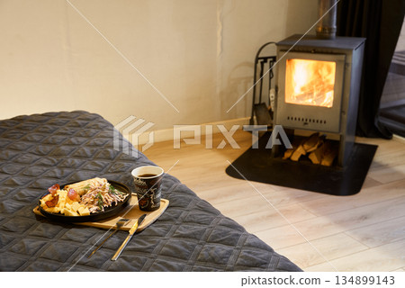 Hygge breakfast by wood stove writer morning retreat 134899143
