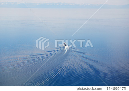 The ship is on the lake. Aerial view. The concept of tourism, recreation 134899475