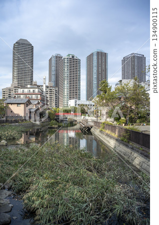 Evening view of Tsukishima, Chuo Ward, Tokyo Evening view of Tsukishima, Chuo Ward, Tokyo 134900115