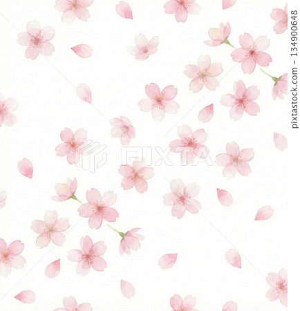 櫻花系列：美麗的水彩櫻花圖案背景，花瓣飄落 134900648