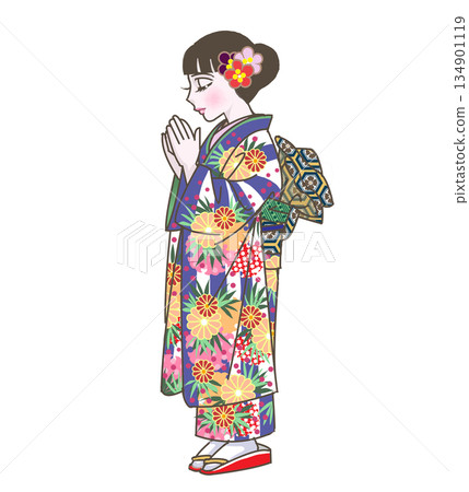 長袖和服的女人 134901119