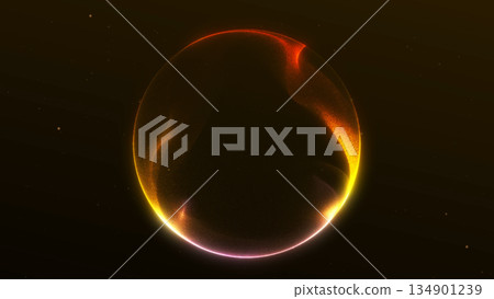 Golden abstract glowing orb with warm gradient plasma on dark background. Luminous digital energy sphere with elegant texture and rich color depth. 134901239