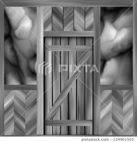 Weathered and aged wooden door in country house or cabin. Hi-res (8000x8000) texture. 134901503