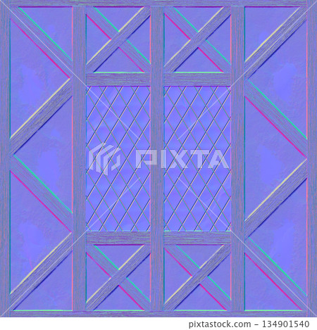 Normal map texture of vintage window frame in country house or cabin. Hi-res (8000x8000) texture. 134901540