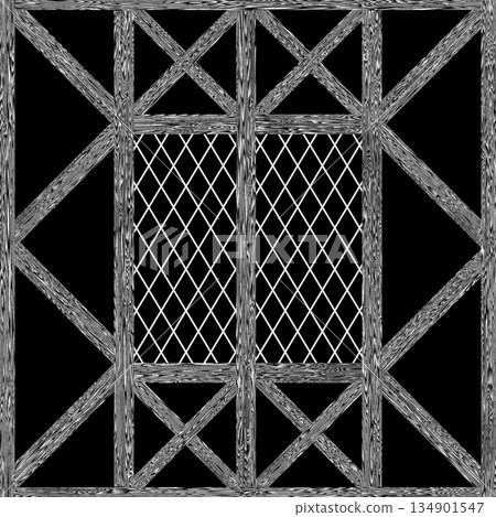 Vintage window frame in country house or cabin. Hi-res (8000x8000) texture. 134901547