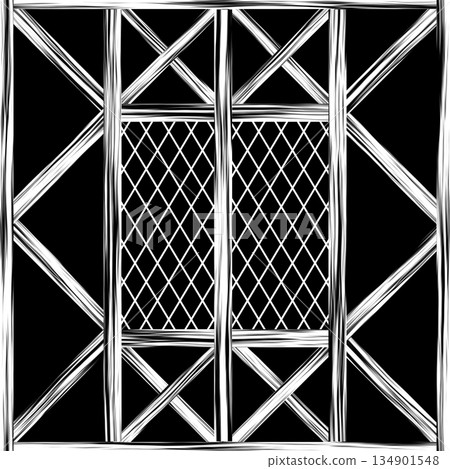 Vintage window frame in country house or cabin. Hi-res (8000x8000) texture. 134901548