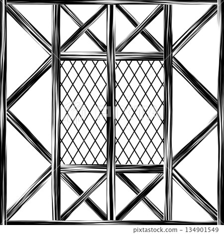 Vintage window frame in country house or cabin. Hi-res (8000x8000) texture. 134901549