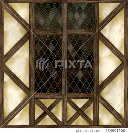 Vintage window frame in country house or cabin. Hi-res (8000x8000) texture. 134901608