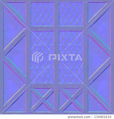 Normal map texture of vintage window frame in country house or cabin. Hi-res (8000x8000) texture. 134901610