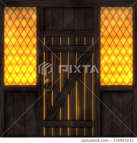Weathered and aged wooden door in country house or cabin. Hi-res (8000x8000) texture. 134901632