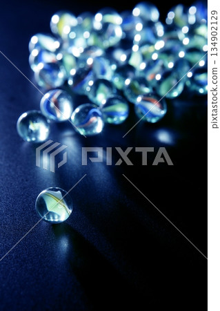 glass marbles with blue reflections 134902129