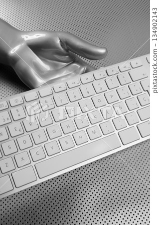 computer keyboard aluminum silver hand 134902143