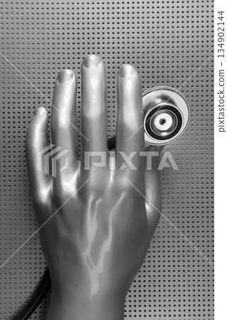 Health stethoscope futuristic silver hand Health stethoscope futuristic silver hand 134902144