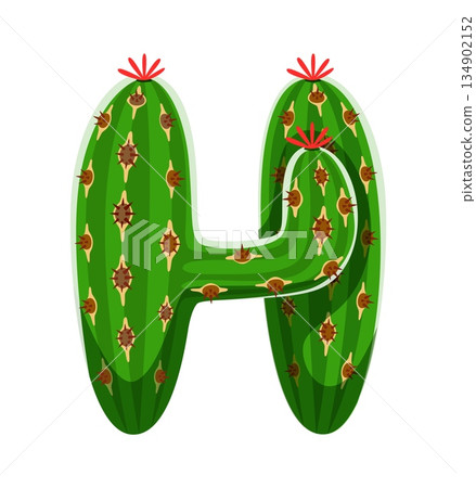 Cacti Mexican plant, cactus font cartoon letter H. Desert succulent typeface element, cacti font vector letter. Prickly cactus English alphabet type sign or Mexican plant leaf typeset symbol 134902152