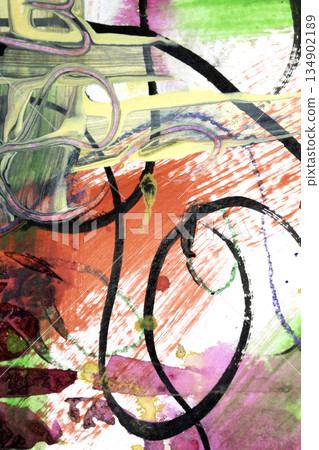 Abstract fllowing paint and pencil scribble lines splashes vibrant art background 134902189