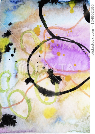 Abstract fllowing paint and pencil scribble lines splashes vibrant art background 134902196