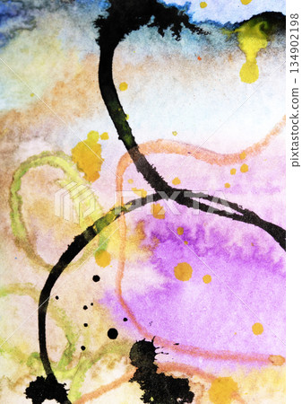 Abstract fllowing paint and pencil scribble lines splashes vibrant art background 134902198